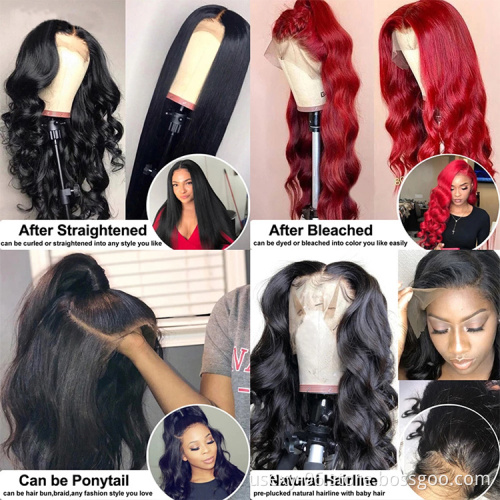 Usexy Natural Wave 13*4 Lace Frontal Human Virgin Hair Wigs Full Cuticle Aligned Unprocessed Indian Virgin Hair Wigs Body Wave